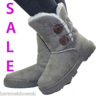 NEW WOMENS GREY FURRY HUGGY ANKLE BOOTS SIZE 3   8 rta