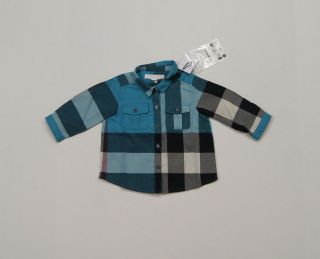 BURBERRY CHILDREN Boys Kingfisher Blue Check Shirts size 6M NEW NWT