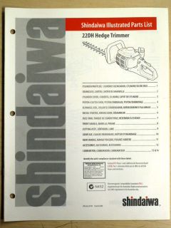 SHINDAIWA 22HD HEDGE TRIMMER ILLUSTRATED PARTS LIST MANUAL 10 1999