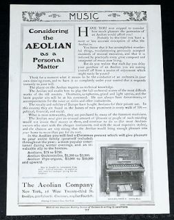 1900 OLD MAGAZINE PRINT AD, AEOLIAN PLAYER PIANO, ORCHESTRELLES & PIPE 