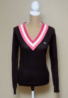 Lacoste Sport Pink Brown V Neck Sweater Size 36 S XS