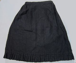 Rare Early Krista Larson Black Linen Skirt pleated hem S M L OS