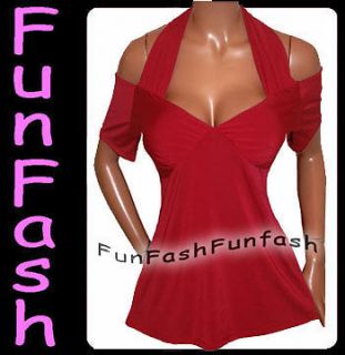TQ3 FUNFASH APPLE RED HALTER TOP SHIRT BLOUSE WOMEN CLOTHING Plus Size 