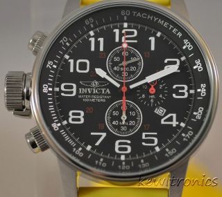 MENS INVICTA 2770 LEFTY TERRA MILITARY CHRONOGRAPH YELLOW RUBBER WATCH 