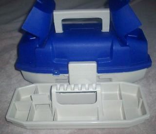 Laker Blue & Lt Tan Hard Plastic Fishing Tackle Box with tray 14 x 6 
