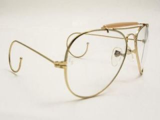 Mens Large Vintage Pilot Cable Temple Gold Aviator Eyeglasses Clear 