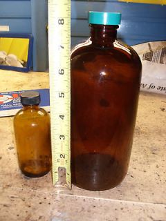 lot two lab glass bottles brown chemistry antique apothecary beer 