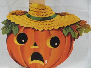   1950s Die Cut Halloween Straw Hat Jack O Lantern Pumpkin Decoration