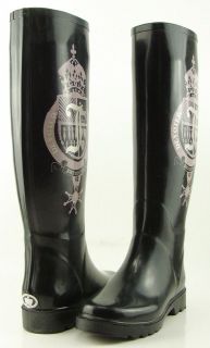 JUICY COUTURE SLICK Black Rubber Womens Designer Shoes Tall Rain Boots 