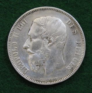 1873 belgium silver 5 francs xf 0 7234asw 