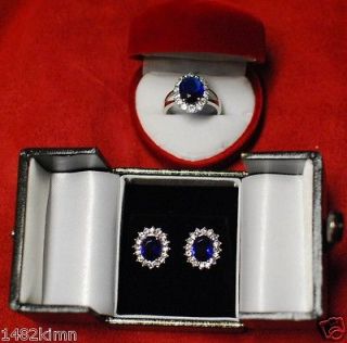 Royal Engagement Ring Earring Kate Middleton CZ Sapphire Rhinestone 