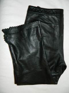 THE WRIGHTS NWOT 10 Black Leather Capri Pants w/Cut outs