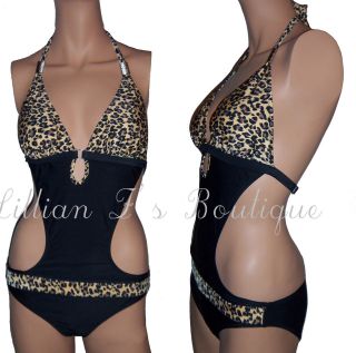   Sexy Padded Leopard Print Swimsuit Bathing Suit One Piece Monokini Set