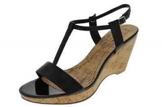 Bandolino NEW Nezra Black Patent Wedge T Strap Sandals Shoes 8 BHFO