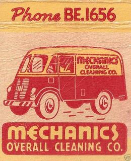 very old Kansas City MO Matchbook Cvr MECHANICS Overall Cleaning Co