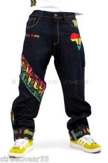 One Love Rasta Raw Time Turn Up Jeans Hip Hop Loose Fit by is Dirty 