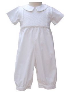 Boys one piece christening suit hand smocked white outfit overalls 3 