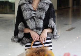 Real Knit Mink Fur Shawl With Silver Fox Fur Trim Warm Winter Wrap 