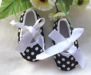 Newborn baby kids boy/girl black fabric ribbon lace up toddler shoes 