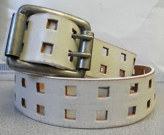  Levis White Square Cutout Double Pronged Genuine Leather Belt#665K
