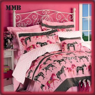 QUEEN FULL TWIN PINK PONY HORSE COMFORTER BEDDING SET PILLOW VALANCE