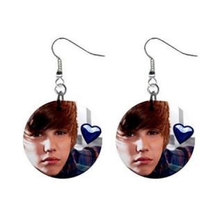 Love Cute Justin Bieber Collectible Picture 1 Inch Button Earrings