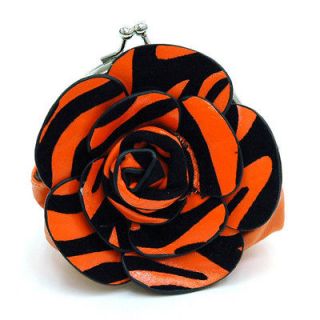 floral rosette coin purse with kiss lock closure orange time