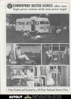 1974 champion motorhome rv camper brochure returns accepted within 14
