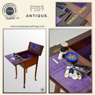 Antique Ladies Walnut Sewing Work Table Needlework Box Original 