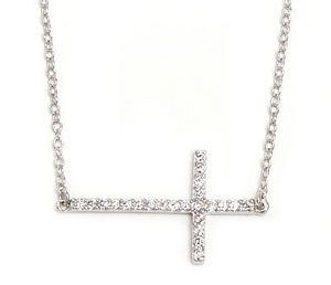 newly listed sterling silver c z large sideways cross necklace