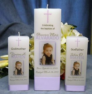 Baptism Christening Candle with God Parent Candles Square Personalized