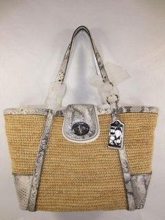 NWT Coach Hamptons Natural Straw Python Embossed Leather Tote Bag 