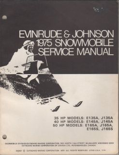 1975 EVINRUDE JOHNSON SNOWMOBILE 35/40/50 HP SERVICE MANUAL USED