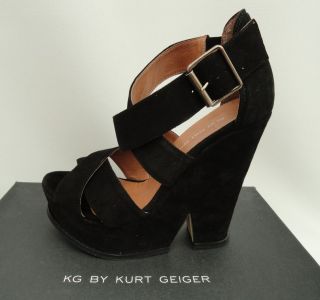 BN Kurt Geiger KG Black Leather Wedges Heels Shoes UK5 38 Great Gift