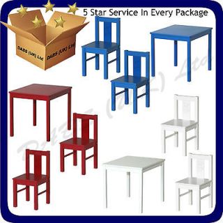 Ikea Kritter Childrens Wooden Table & 2 Wood Chairs   Red  Blue 