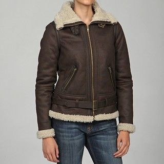 Brown Juniors Faux Shearling Distressed Leather Winter JACKET NEW NWT 
