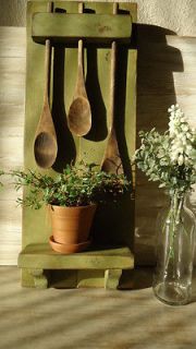 Rustic Country Primitive Decor, Spoons & Potted Plant Wall Hanger