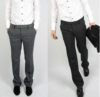 men fashion trendy formal slim fit suit trousers pants black