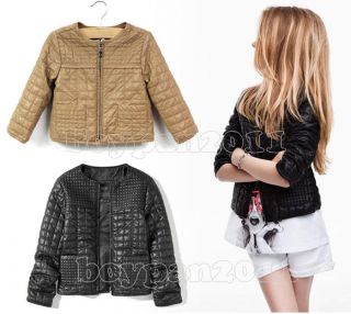 new kids girls long sleeve faux leather quilted coat jackets