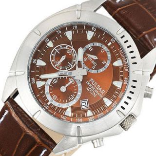 PULSAR by Seiko Mens Chronograph Watch Brown Leather Band PF8303