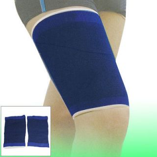 Adult Blue Black Stretchy Sleeve Leg Thigh Support Brace 2 Pcs