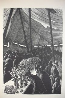   FLOWER SHOW TENT MARQUEE, FETE Horticulture LEIGHTON Print  Woodcut