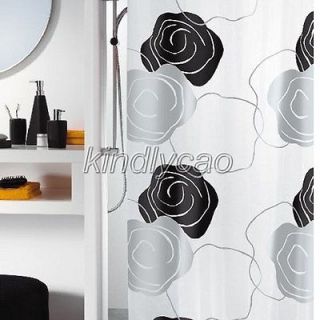   Art Deco Rose Black Flowers Bathroom Fabric Shower Curtain ka005