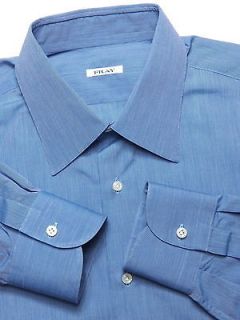 FRAY MENS 16 LARGE 34/35 DRESS SHIRT LUXURIOUS NEW SOLID BLUE MADE IN 