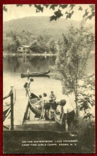 VINTAGE CAMPFIRE GIRL POSTCARD, LAKE COHASSET WATERFRONT, ARDEN, NY 