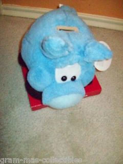 ANIMATED BLUE PLUSH PIGGY BANK SINGS THE SONG GOOD TIME FARM WHILE 
