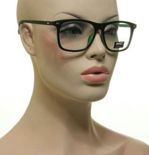 New Classic Nerd Glasses Flat Black & Neon Green Frame Clear Lens 