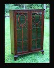 CURIO CABINET ANTIQUE CURVED GLASS COLLECTIBLES KEY