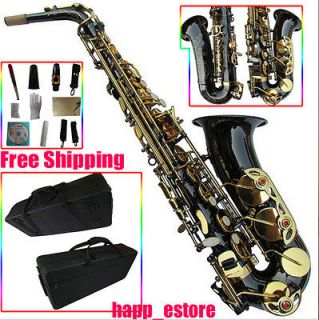   Alto Eb Brass Saxophone Sax Black Nickel Plated+HARDCASE CARE KIT