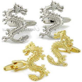 Mens Chinese Dragon Cuff Links Silver/Golden Stainless Steel Wedding 